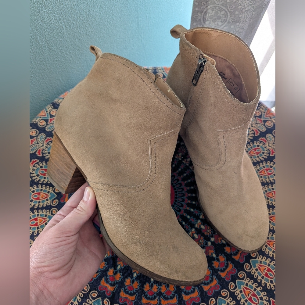 Lands' End Harris Suede Ankle Boots Women's 8.5 Desert Earth Tone Heel